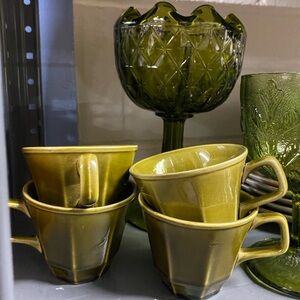 Olive Green Ceramic Tea Cup Set of 4
